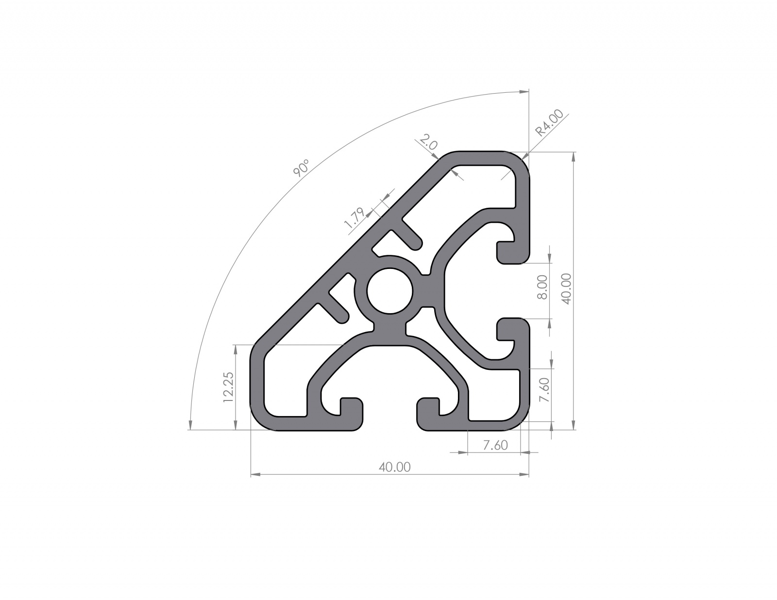 Aluminiumprofil 40x40-45° Eco Nut 8 I-Typ